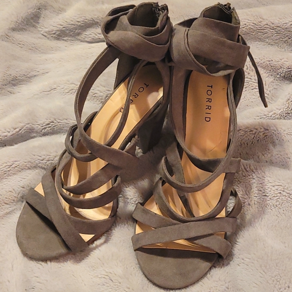 Grey suede strappy heels size 9.